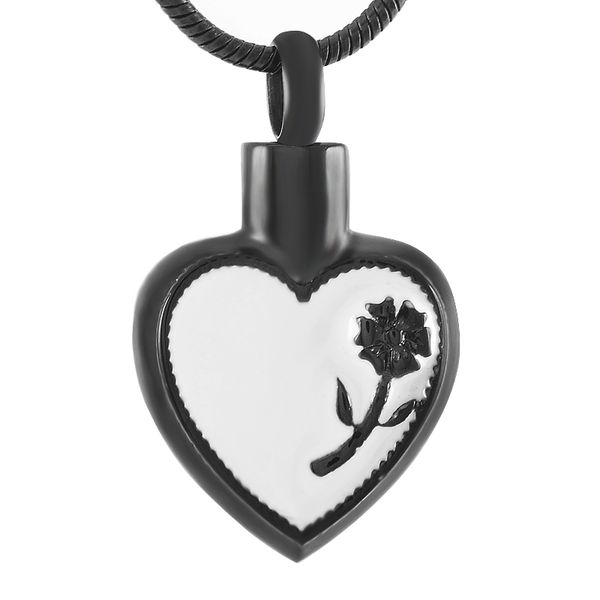 

new z378 black white personalized flower in my heart stainless steel cremation keepsake jewelry hold loved one funeral ashes urn necklace, Silver