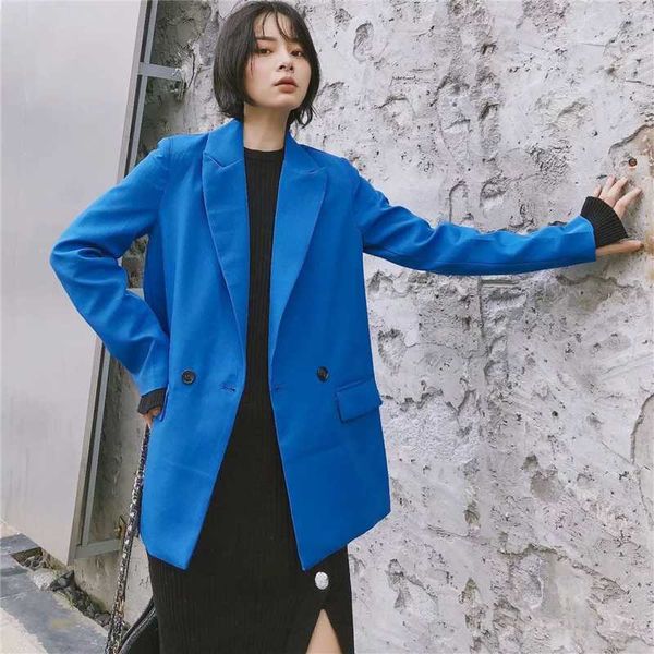 

2020 spring autumn fashion new suit collar double-breasted long sleeve casual small suit coat female tide, White;black