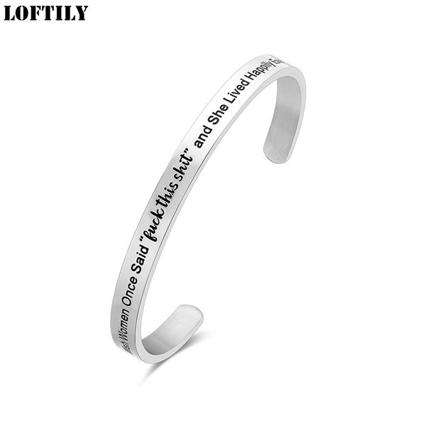 

6mm inspirational 2020 live happily family bangles for women stainless steel daily gift for family mantra bracelet, Black