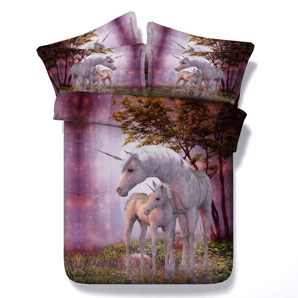 

cartoon unicorn plants flowers bedding set pink blue duvet cover set floral 3pc bedspreads queen kids 3d horse bedclothes
