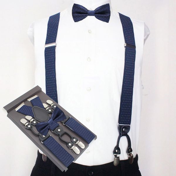 

man's suspenders set new braces with bow tie vintage casual 6 clips suspensorio trousers strap father/husband's gift, Black;white
