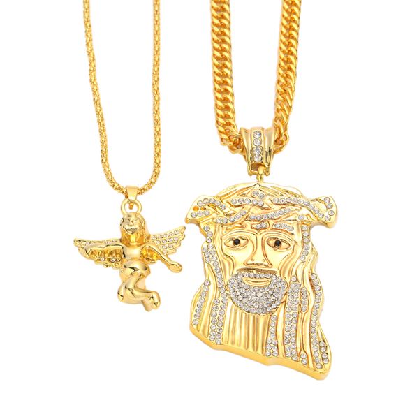 

hip hop jesus and angel pendant necklace bling bling pendant necklace earring jewelry set, Silver