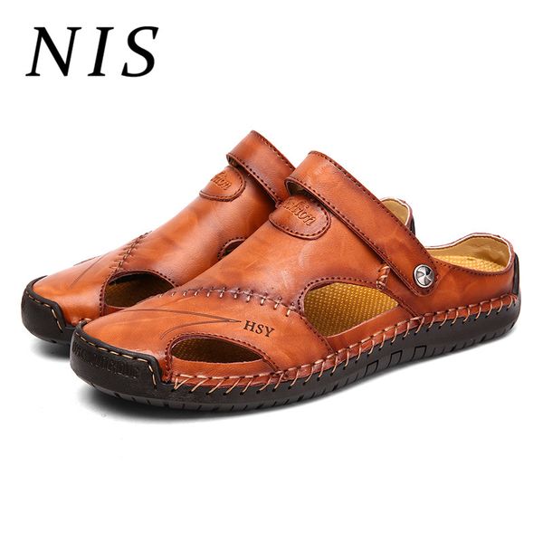 

nis plus size 39-48 men slippers double ways to wear pu leather summer beach shoes for man slides slippers casual men shoes new, Blue;gray