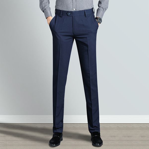 

mrmt 2019 brand men's trousers slim elastic straight young pants for male solid color business casual long trousers, Black