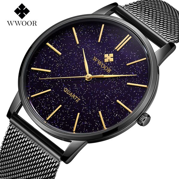 

brand wwoor 2019 new luxury fashion mens watches quartz men casual slim mesh steel waterproof sport watch relogio masculino, Slivery;brown