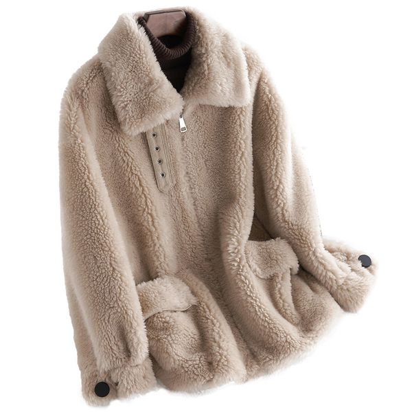 

real fur coat autumn winter wool coat women clothes 2020 korean vintage sheep shearling fur woolen jacket casaco feminino zt2798, Black