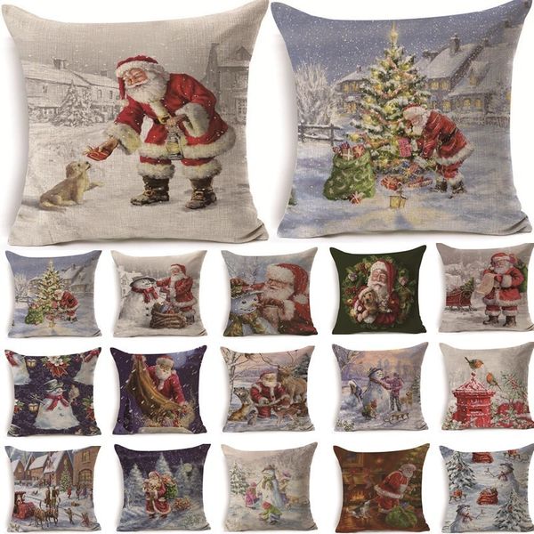 

1pcs 43 * 43см рождество санта-клаус pattern хлопок белье подушка подушка штурман диван декоративные наволочки, 40468