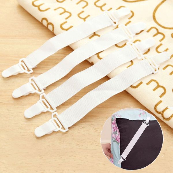 

4 pcs white bed sheet mattress cover blankets home grippers clip holder fasteners elastic straps fixing slip-resistant belt