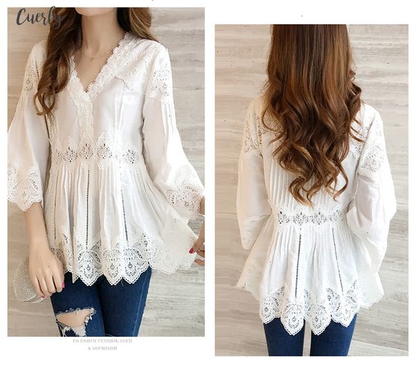 

autumn new arrival women sweet ruffles v neck fashion lace shirt patchwork hollow out women blouses casual t80202l, White