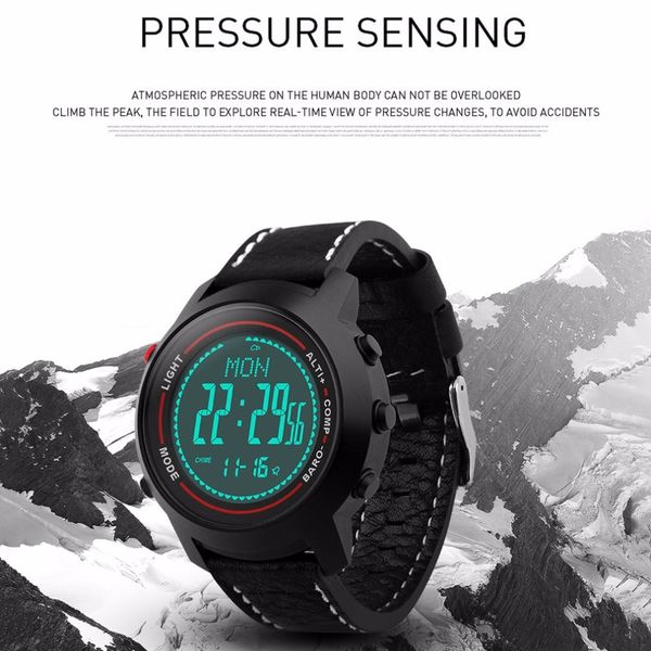 

mg03 men pu leather strap mountaineer sports outdoor smart watch altimeter barometer thermometer for boys valentine gifts, Slivery;brown