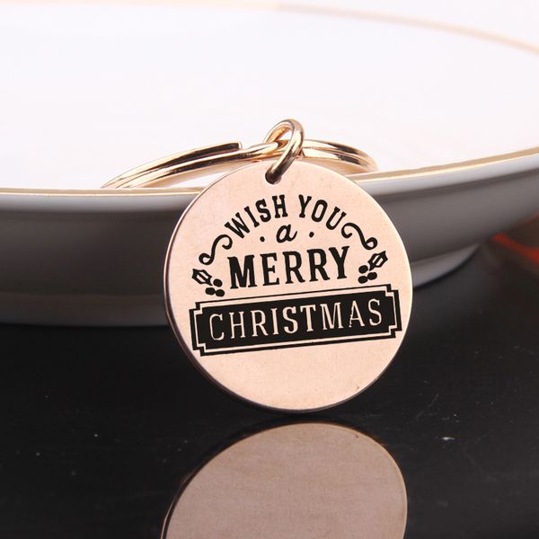 

flyangel wish you merry christmas key chain ювелирные памятные подарки круглый брелок прекрасный рождество главная keepsake сумка шарм, Silver
