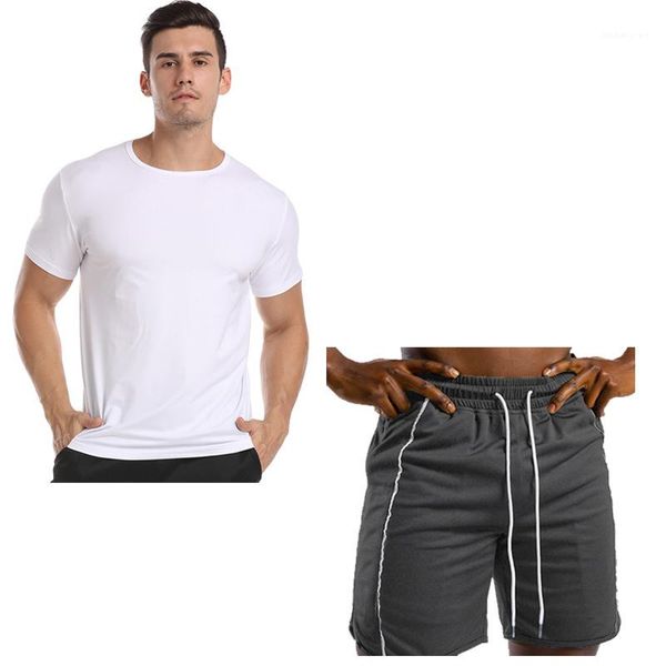 

breathable mens two piece set summer new casual short sleeve male clothing solid color cotton mens tracksuits loose, Gray
