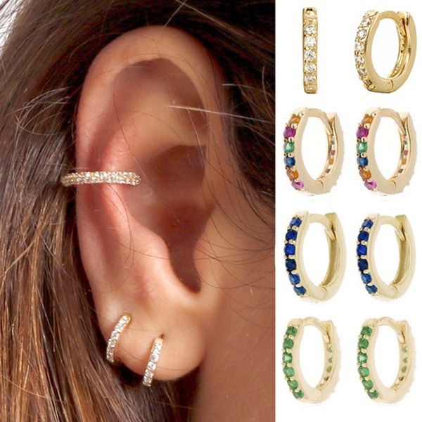 

minimalist geometric zircon round stud earrings for women party fashion jewelry cute accessories hoop earrings multiple colour, Golden;silver