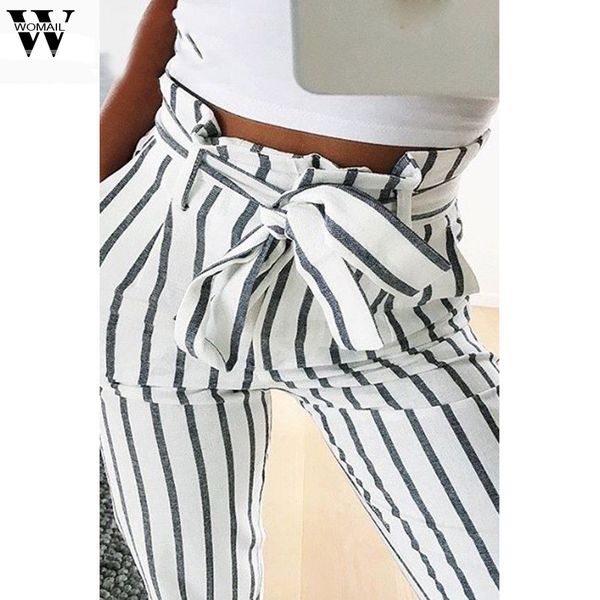

womail womens pants skinny women striped long jeans tie high waist ladies pants trouser women pants 2019 s-2xl, Black;white