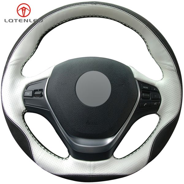 

lqtenleo black suede white genuine leather car steering wheel cover for 316i 320i 328i 320d f20 f45 f30 f31 f34 f32 f33 f36