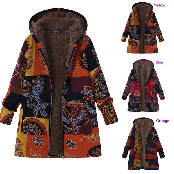 

fashion women jackets zanzea 2019 autumn winter loose fluffy hooded thin coat print randomly streetwear plus size, Black;brown