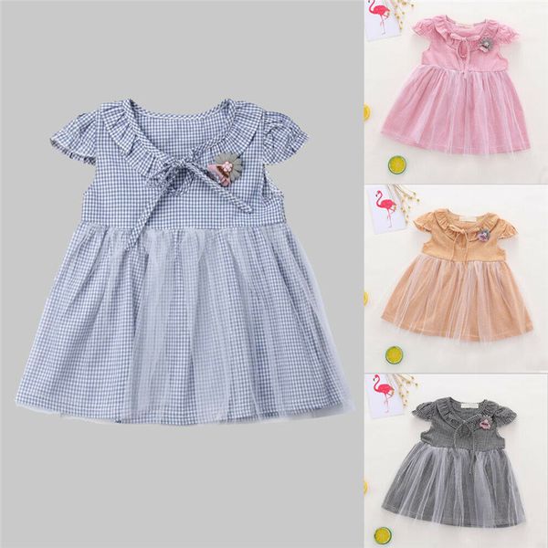

toddler kids baby girl summer princess dress lovely ruffle collar plaid sundress kids clothes girl tulle patchwork dress 6m-4t, Red;yellow