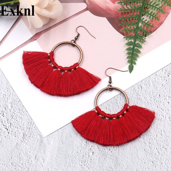 

exknl long vintage fringed drop tassel earrings women bohemian round big earrings ethnic party dangle fashion jewelry, Silver