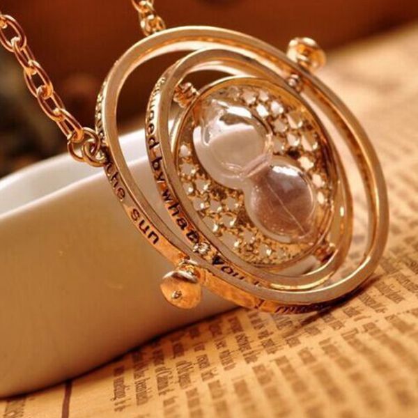 

6pcs hermione granger rotating horcrux time turner necklace time converter flywheel timing pendant necklace for mwn women 6 colors, Silver