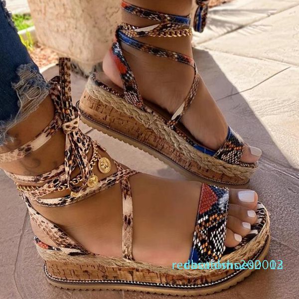 

dropship sarairis wedges heels fashion big size 43 wholesale shoelaces snake printed summer ins shoes women sandals r03, Black