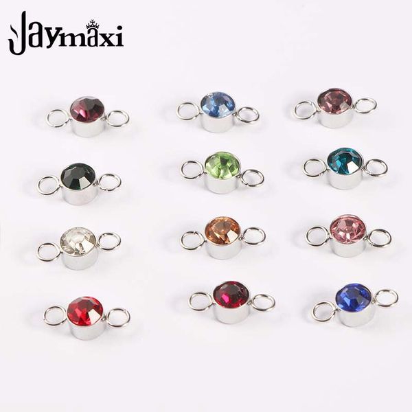 

jaymaxi 12 birthstone charms for bracelet making round 6mm rhinestones stainless steel diy jewelry findings 50piece/lot, Bronze;silver