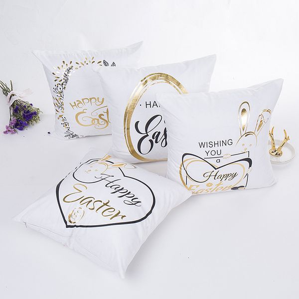 

happy easter shining bronzing pillowcase bunny rabbit design 45*45cm throw pillow case sofa car cushion covers