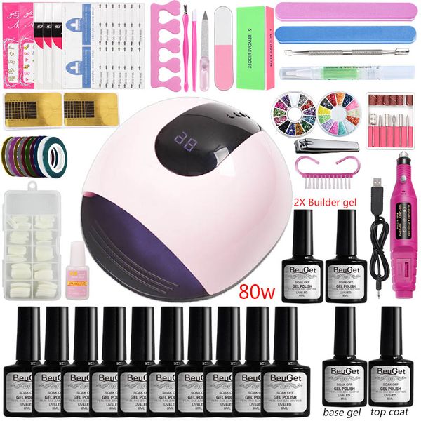 

36w/48w/80w led uv lamp dryer lamp cure nail polish gel manicure set tool for builder gel set electric machine kit professional