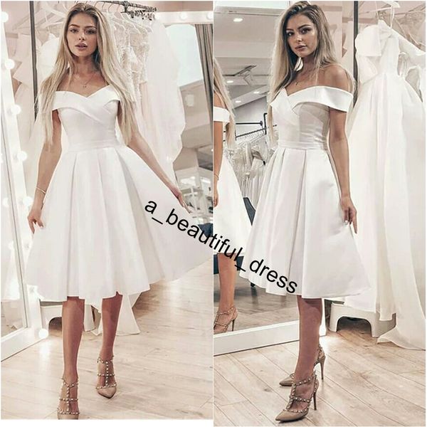 

new listing elegant white homecoming dresses satin off the shoulder short party dress knee length formal gowns homecoming dress, Blue;pink