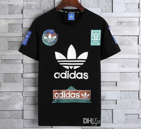 

new american fashion t-shirt mens fitness casual round neck printing black and white t shirt hot, White;black