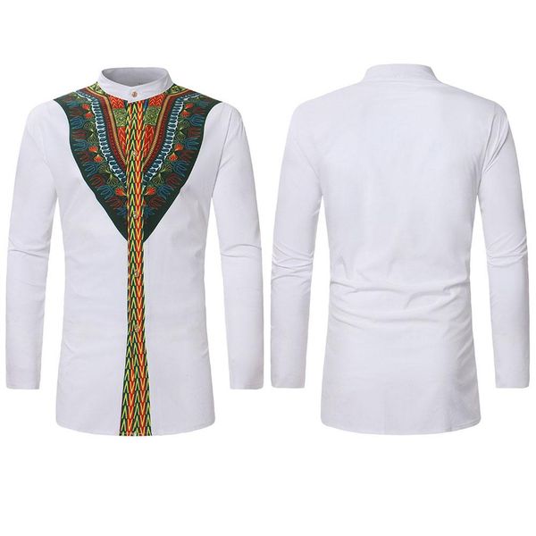 

men's casual shirts african ethnic print long sleeve shirt fashion printed line men slim fit male camisas, White;black