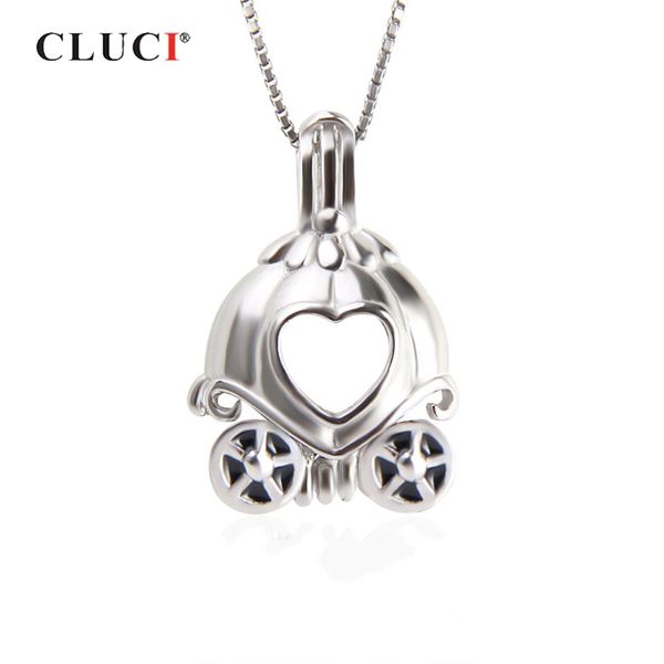 

cluci lovely girls solid 925 sterling silver charms pendant cartoon fairy tale pumpkin car shaped silver 925 women pearl locket
