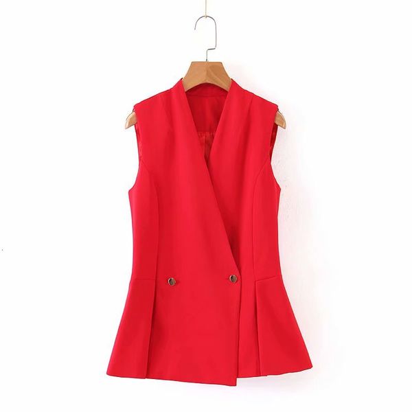 

2019 women elegant v neck red color vest coat europen style hem pleats waistcoat sleeveless jacket outwear roupa female ct236, Black;white