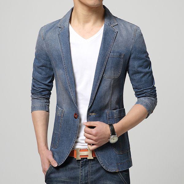

new spring fashion blazer men jeans suits casual suit jean jacket men slim fit denim, White;black