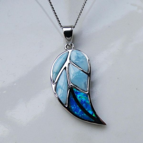 

New Arrival Natural Larimar Pendant 925 Sterling Silver Larimar Pendants Fine Leaves pendant Opal Charms for women without Chain