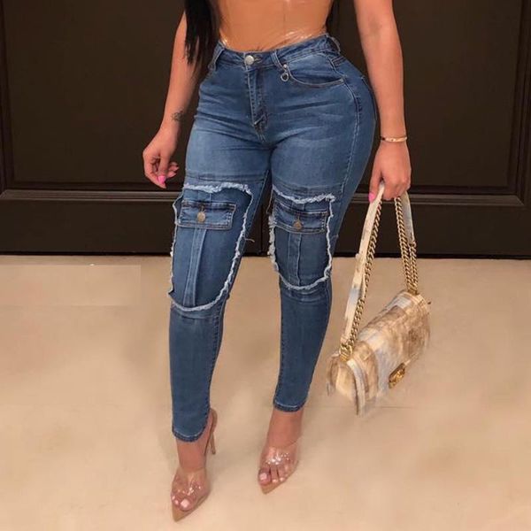 

blue denim women pencil pants summer high waist slim fit zipper jeans femme fashion 2020 casual pockets pants trousers