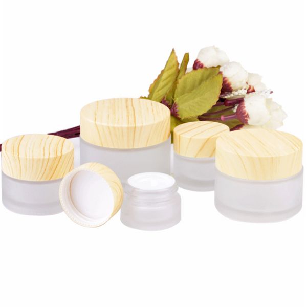 Atacado 100pcs 5g 10g 15g 30g 50g 100g Cosmetic Jars creme vazio Face Maquiagem Emulsion embalagens Garrafa Com Cap Grão de madeira