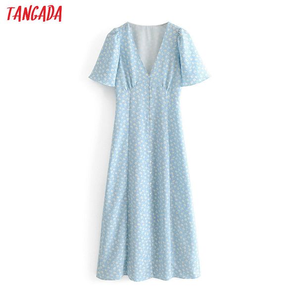 

tangada summer women blue flower chiffon dresses short sleeve v neck sweet korea chic a line dress vestidos feminina 3h99, Black;gray