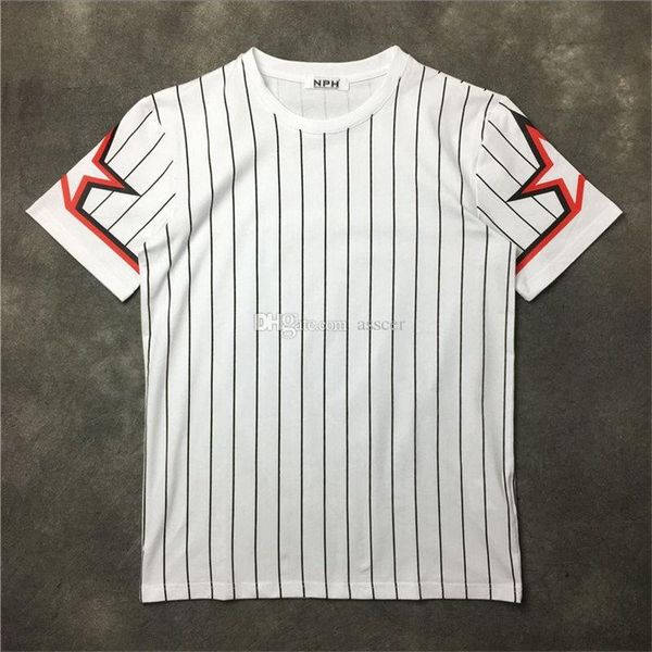 

luxury designer t shirt men women pentagram star short sleeve striped printing t shirt mens shirts tees size s-xxl, White;black