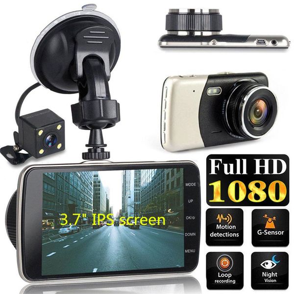 Full HD 1080P Auto-DVR-Dashcam, 2-Kanal-Fahrrekorder, Windschutzscheiben-Digitalkamera, 3,7-Zoll-Bildschirm, 140 ° Super-Nachtsicht-G-Sensor-Parkmonitor