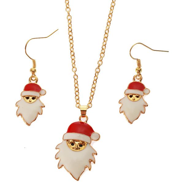 

2019 new fashion red oil santa accessories alloy sweater chain necklace earrings set promotion gifts for christmas festival, Silver