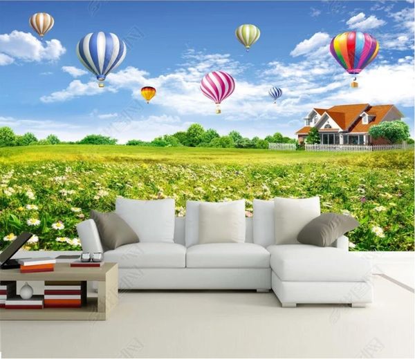 

3d room wallpaper custom p non-woven mural idyllic scenery, flowers, air balloon, decorative frame, painting wallpaper for walls 3 d