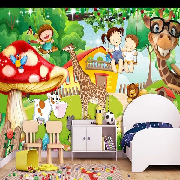

new custom large mural 3d wallpaper cute cartoon animal giraffe cow children's bedroom mural tv back wall decor deep 5d embossed