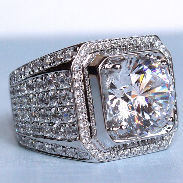 

solitaire male ring 4ct diamond 925 sterling silver engagement wedding band ring for men luxury jewelry, Slivery;golden