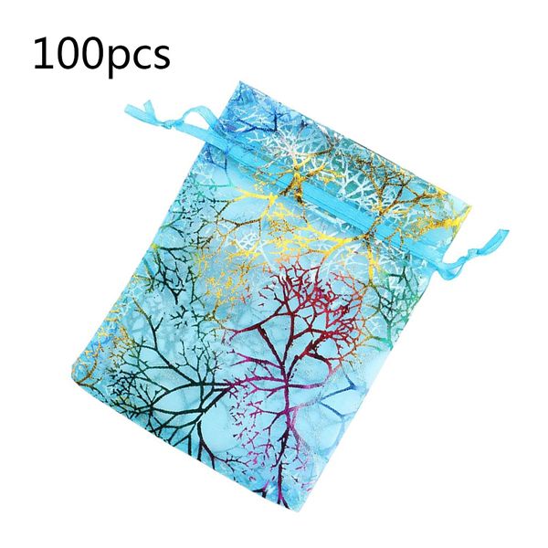 

100pcs blue white coral organza gilded organza colorful coral drawstring bag jewelry bag sachet christmas party gift