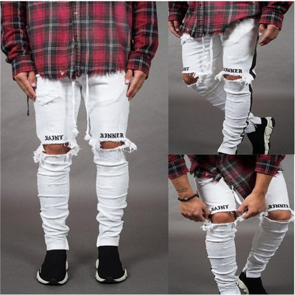

2019 new fashion pants men skinny jeans men streetwear ripped jeans for man fitted bottoms zipper hip hop homme denim, Blue