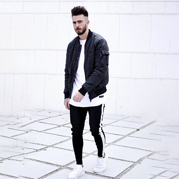 

горячие продажи мода мужские дизайнерские джинсы высокое качество узкие полосатые брюки тенденция хип-хоп, Blue