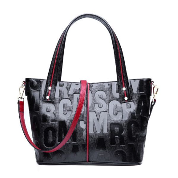 

2020 fashion women genuine leather handbag embossing letter match color cowhide shoulder cross body bags red black