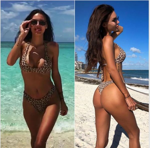 

swimwear european and american leopard print swimsuit tie bikini