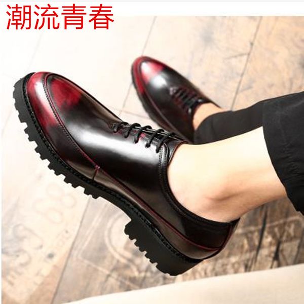 

fashion men's pointy leather shoes dress shoes men's comfortable lace-up burgundy low heels wedding and party size 39-44, Black