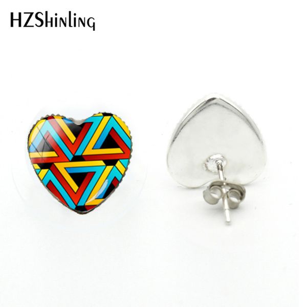 

2019 new mandala pink heart earring abstract patterns earrings glass dome p jewelry silver art ear studs, Golden;silver